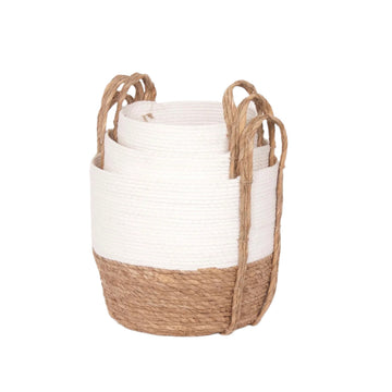 White/Natural Straw Basket - 3 sizes