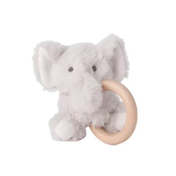 Plush Elephant Wooden Ring Rattle