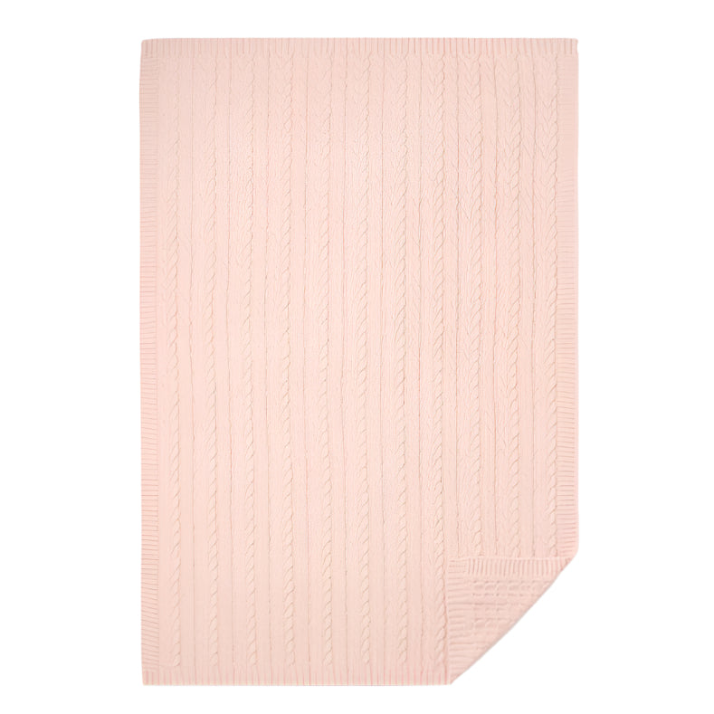 Cable Knit Baby Blanket - Pale Pink