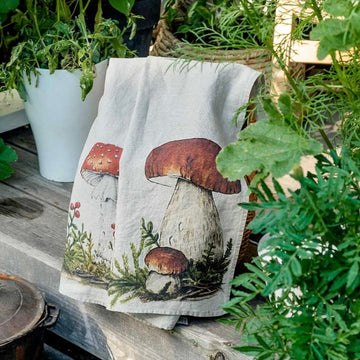 Red Forest Mushroom Tea Towel