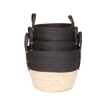 Black/Natural Straw Basket - 3 sizes