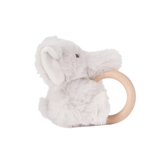 Plush Elephant Wooden Ring Rattle