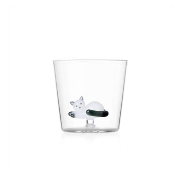 Lying down White Cat with Smoke Tail Tumbler - by Ichendorf Milano