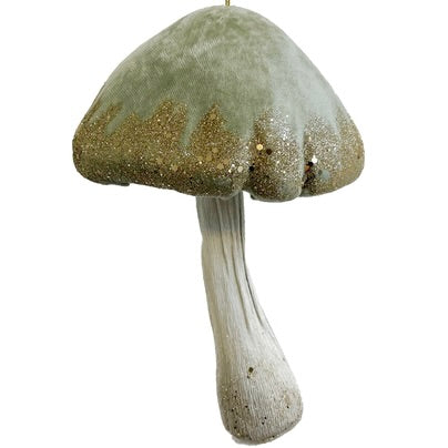 Velvet Mushroom Ornament, Green  - 2 sizes