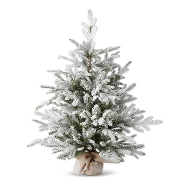 Flocked Tree in Burlap Bag