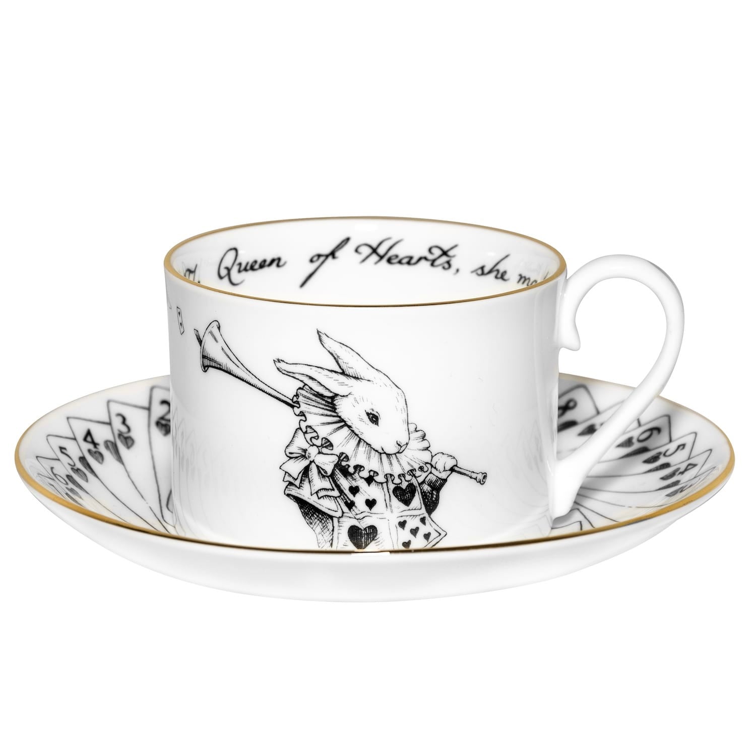 Alice in Wonderland White Rabbit with Cards Tea Cup + Saucer