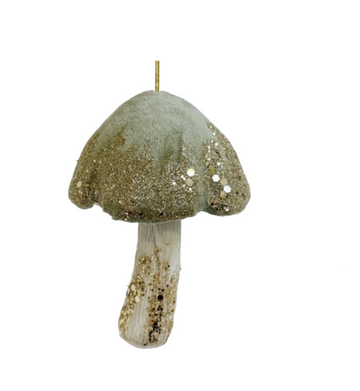 Velvet Mushroom Ornament, Green  - 2 sizes