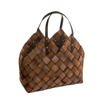 Brown Braided China Fir Basket with Leather Handle