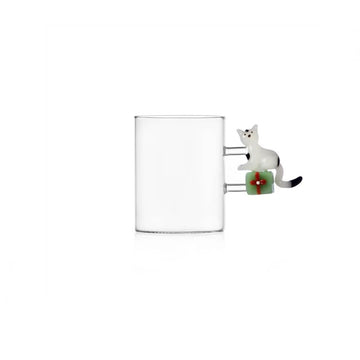 White Cat with Green Gift Christmas Edition Mug by Ichendorf Milano