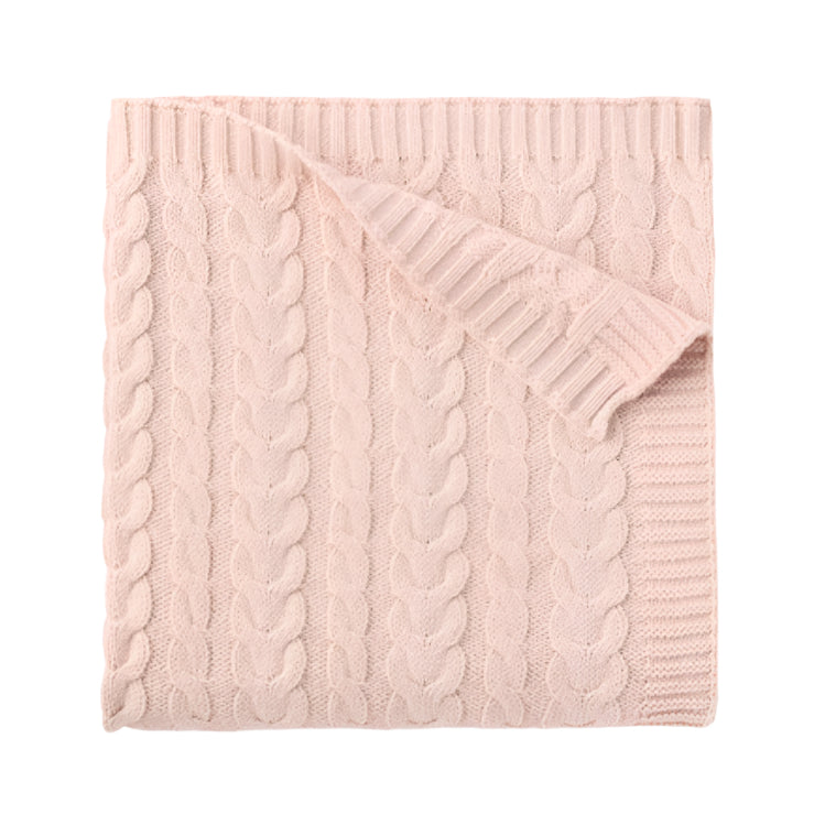 Cable Knit Baby Blanket - Pale Pink
