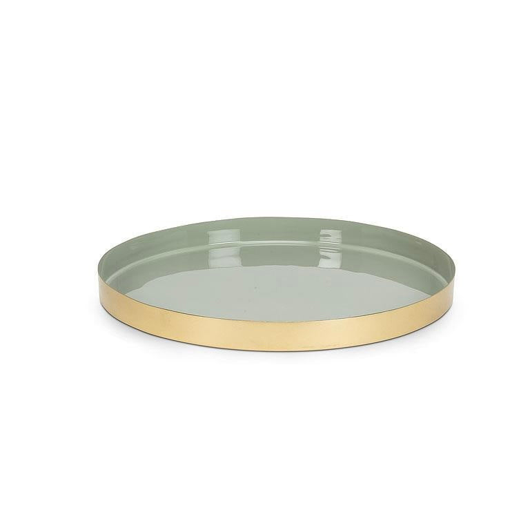 Sage Round Enamel Tray