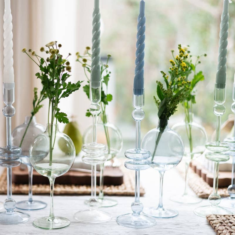 Denim Glass Candlestick - Large