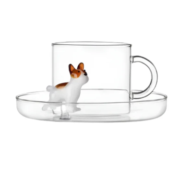 French Bull Dog Tea Cup + Saucer by Ichendorf