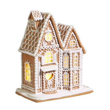 Lighted Two Peak Gingerbread House - Medium