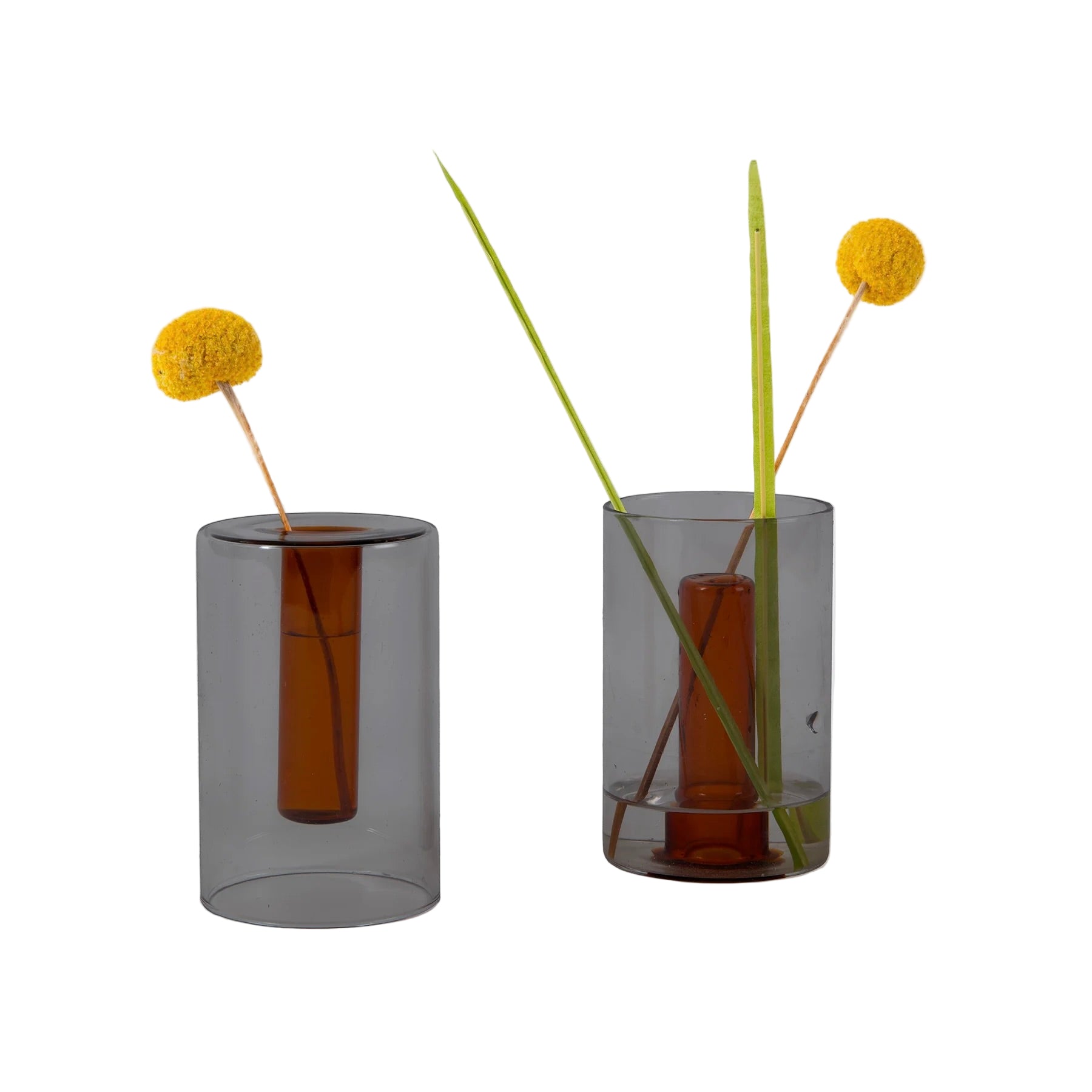 Smoke + Amber Reversible Glass Vase - small