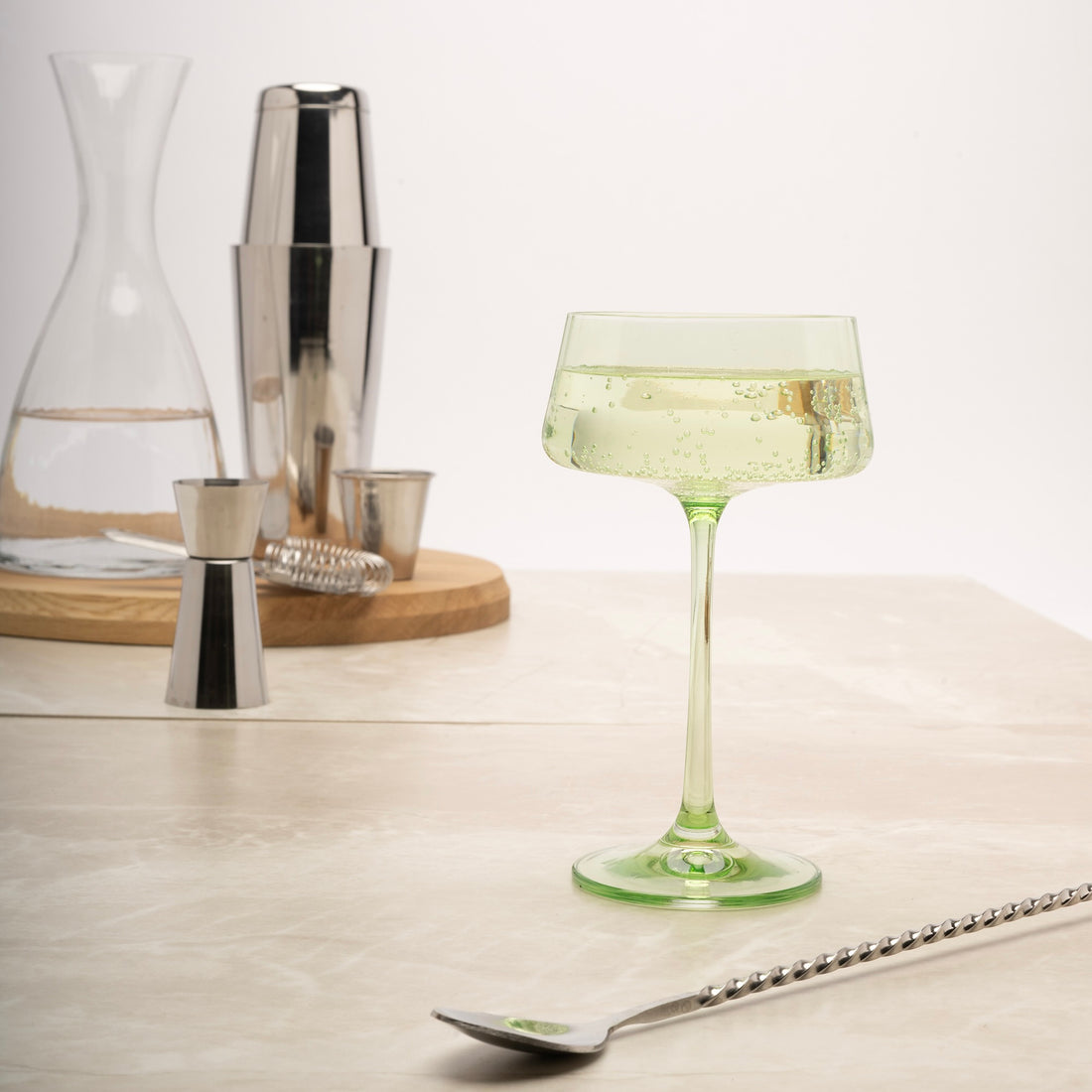 Green Optic Fern Leaf Coupe Glass