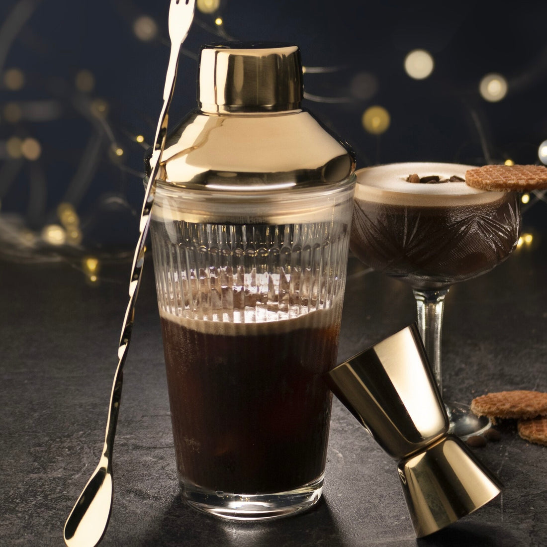 Gold + Glass Reeded Cocktail Set