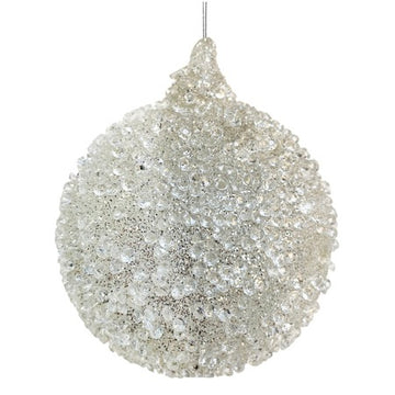 Clear + Silver Bead Glitter Ball Ornament