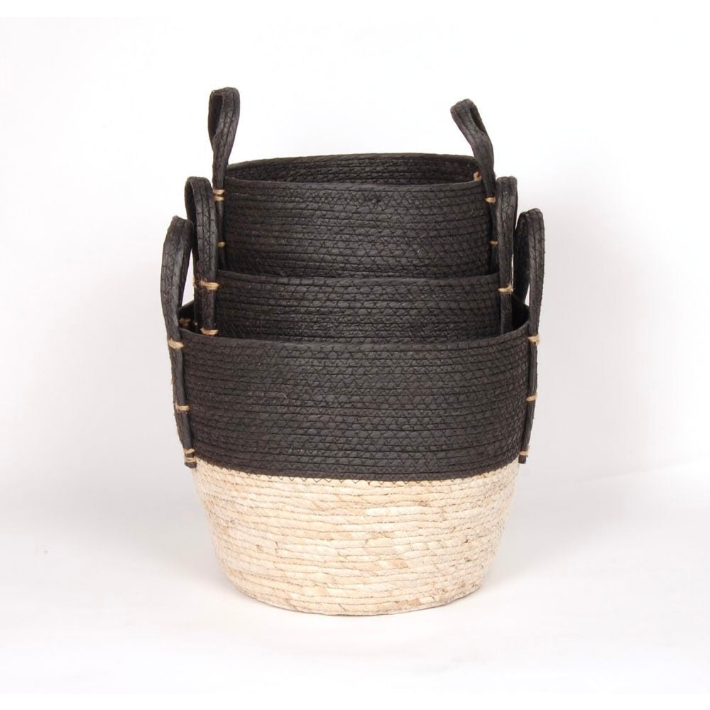 Black/Natural Straw Basket - 3 sizes