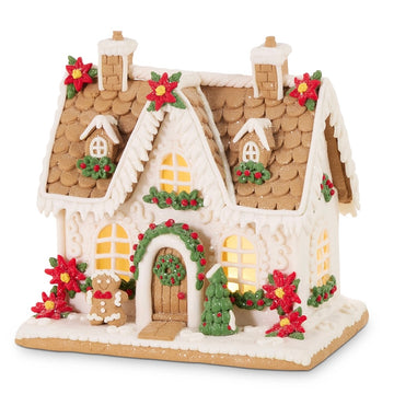 2 Chimney Pointsetta Gingerbread House