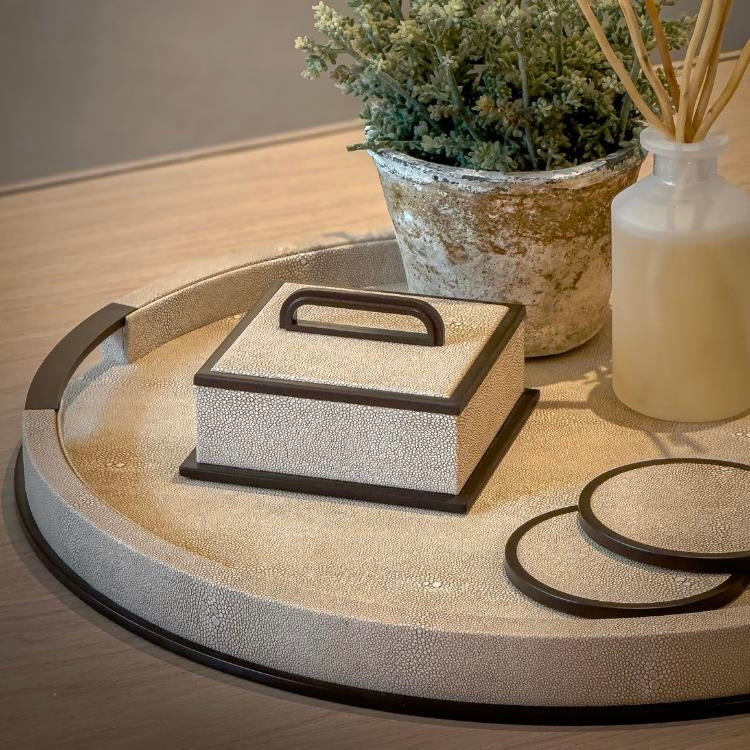 Ecru Shagreen Round Tray by Addison Ross - Large
