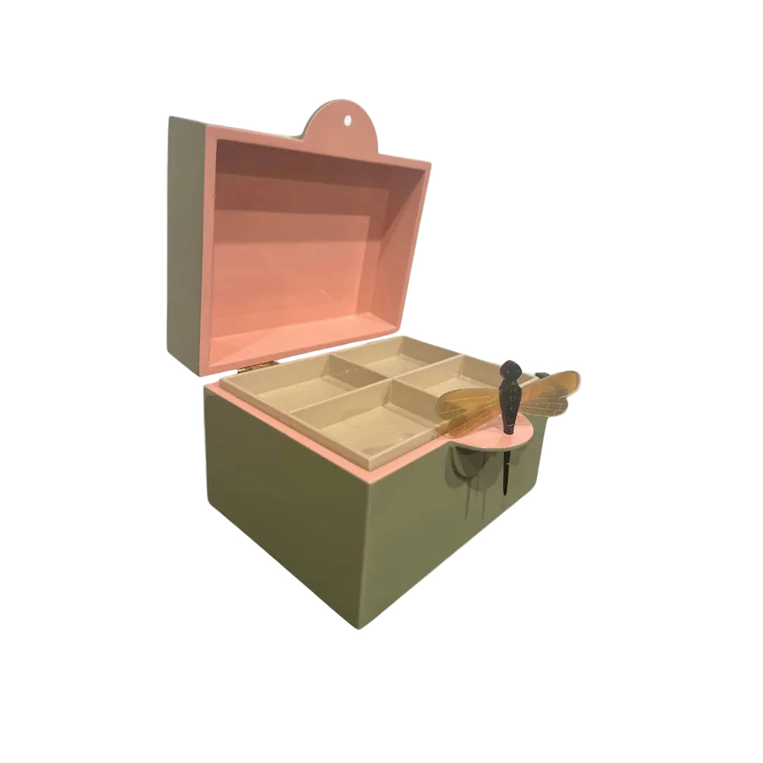 Olive Lacquer Box Dragonfly - Medium