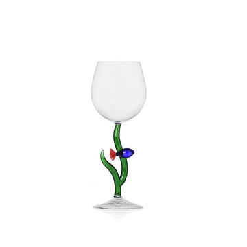 Blue Fish with Red Tail Wine Glass - by ichendorf milano