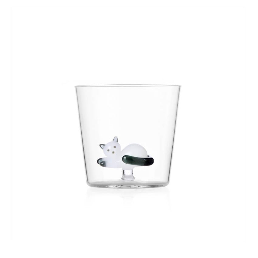 Lying down White Cat with Smoke Tail Tumbler - by Ichendorf Milano