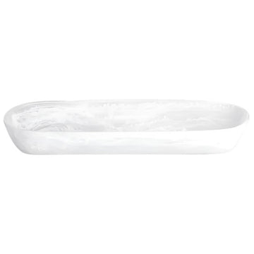 Large Resin Boat Bowl - White Swirl