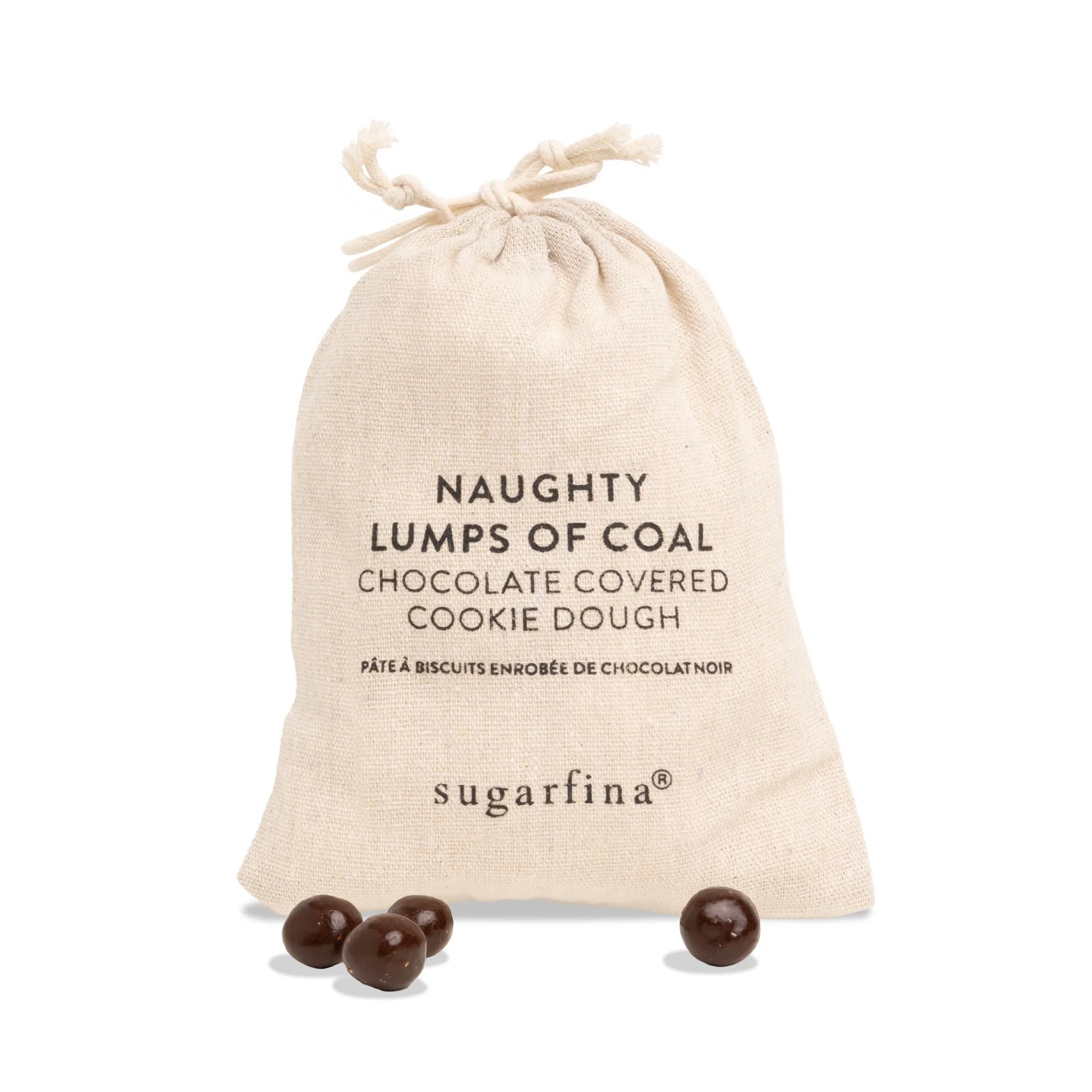 "Naughty" Lumps of Coal Chocolate Covered Cookie Dough  Canister  by Sugarfina