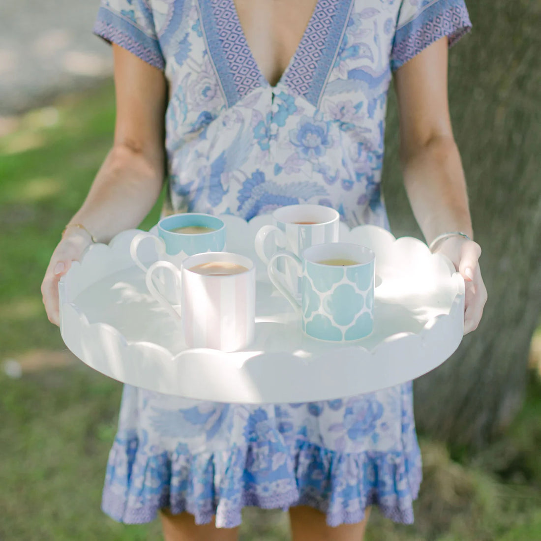 Medium White Scalloped Tray by Addison Ross