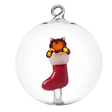 Amber Cat in Red Sock Ornament by Ichendorf Milano