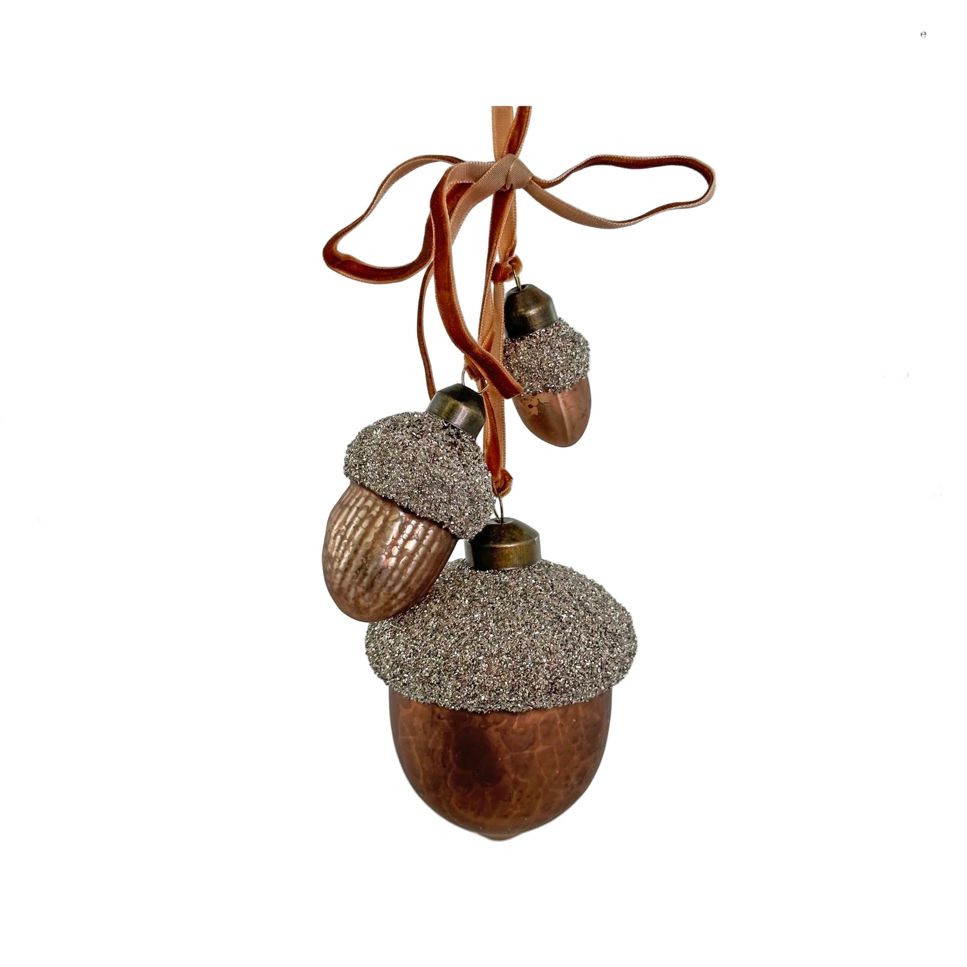 Brown + Silver Glass Acorn Ornament