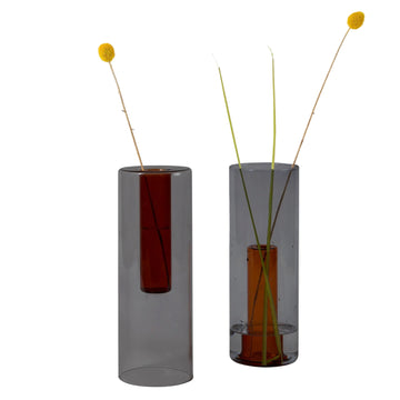 Smoke + Amber Reversible Glass Vase - large