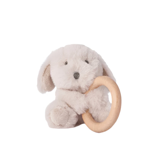 Plush Puppy Wooden Ring Rattle
