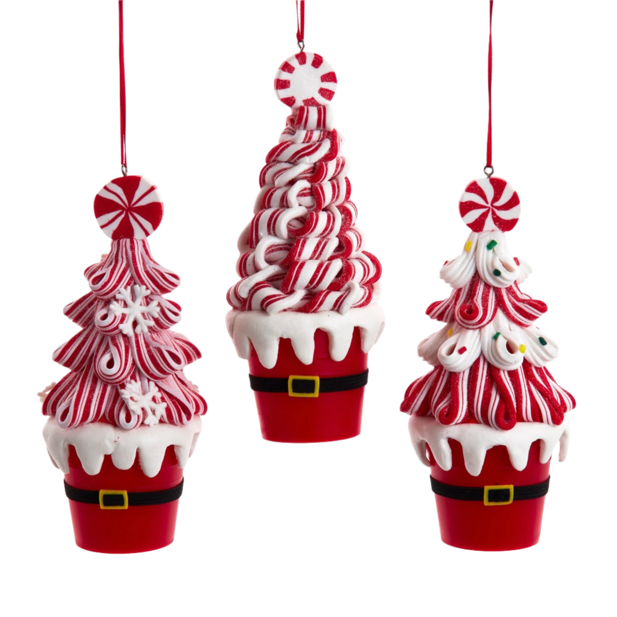 Candy Swirl Tree Santa Bucket Ornament - Various Styles
