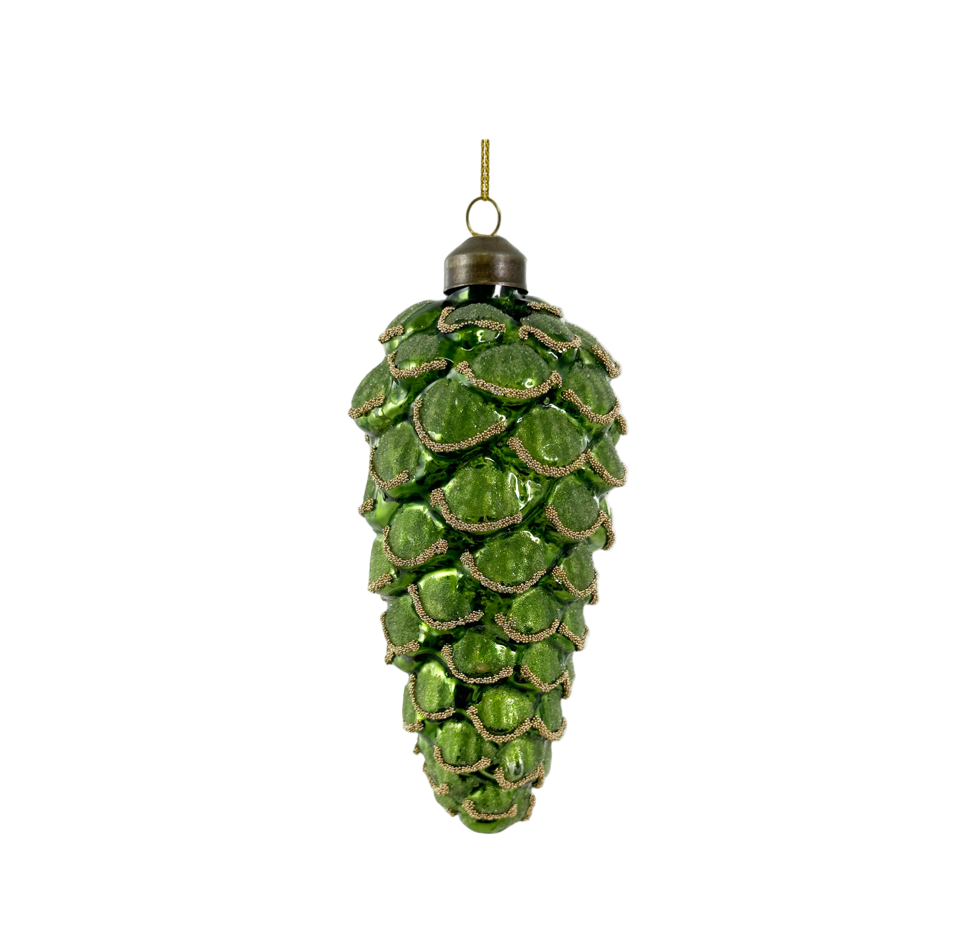 Green Antique Beaded Cone Ornament