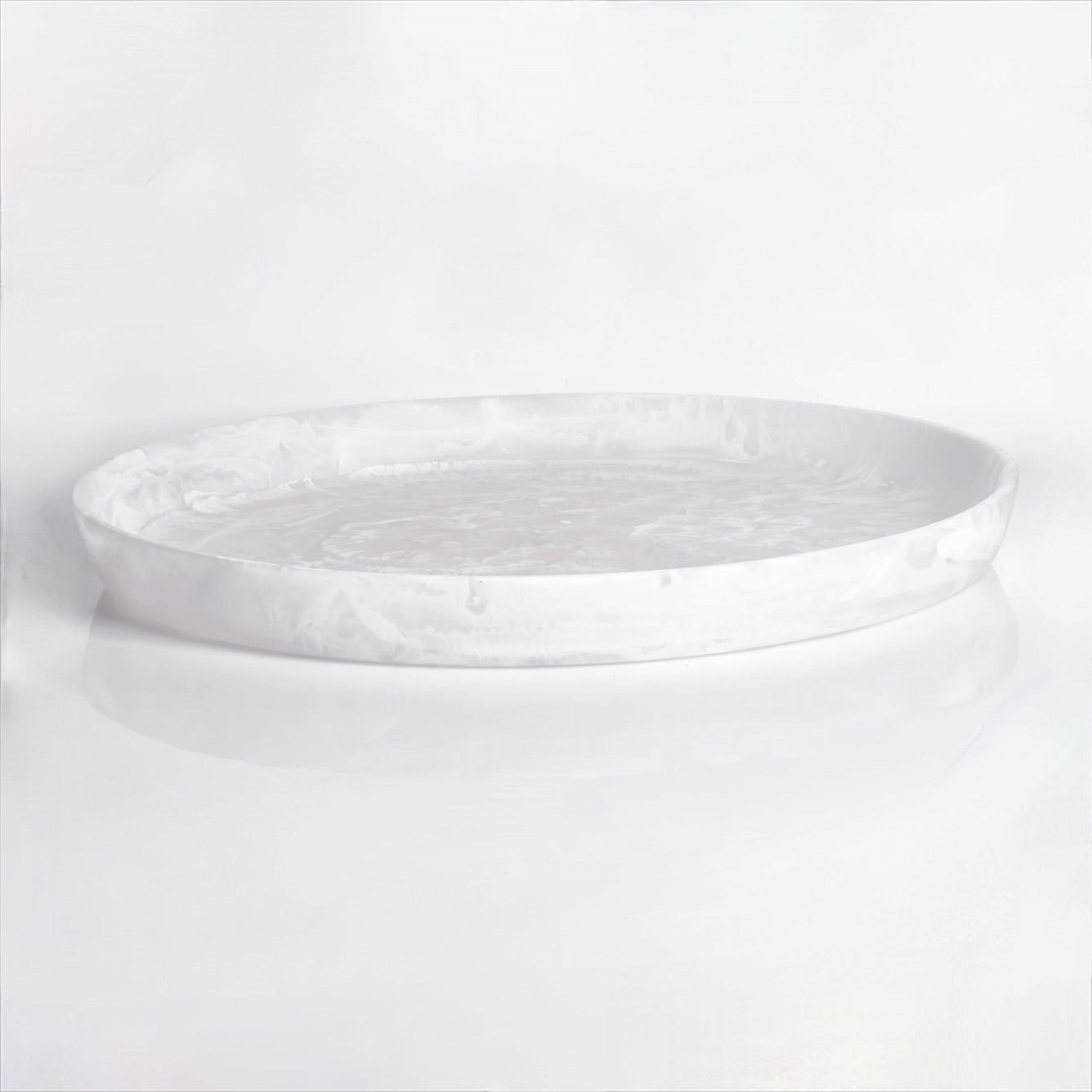 Large Round Resin Platter - White Swirl