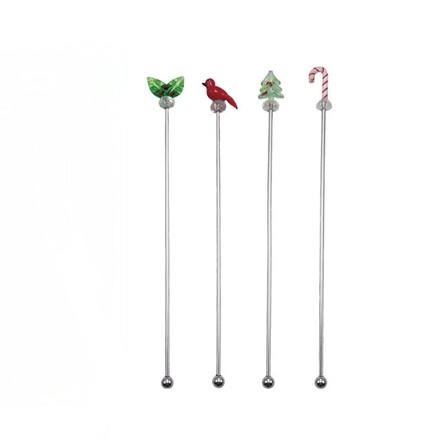 Hand-Blown Glass Icons Cocktail Stirrers - set of 4