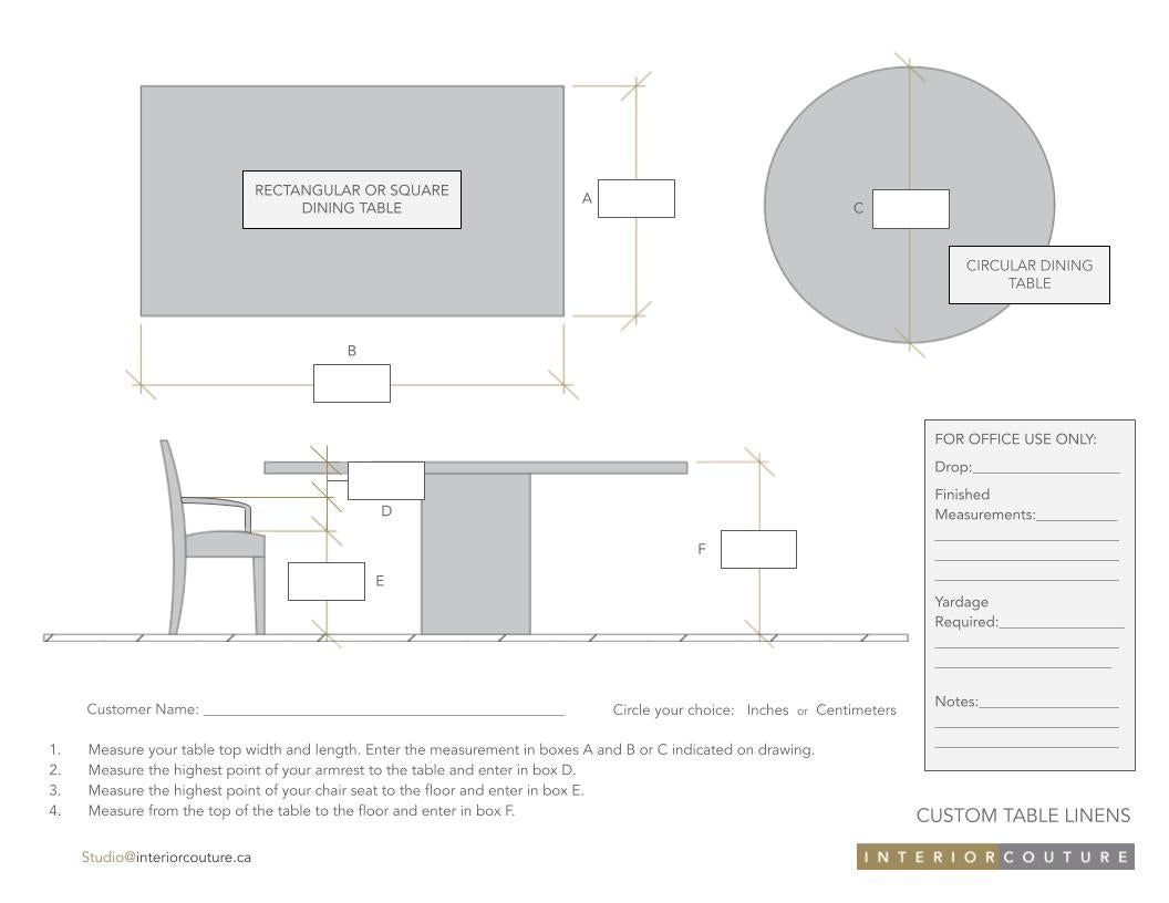 🇨🇦 Custom Table Linens Measurement Guide