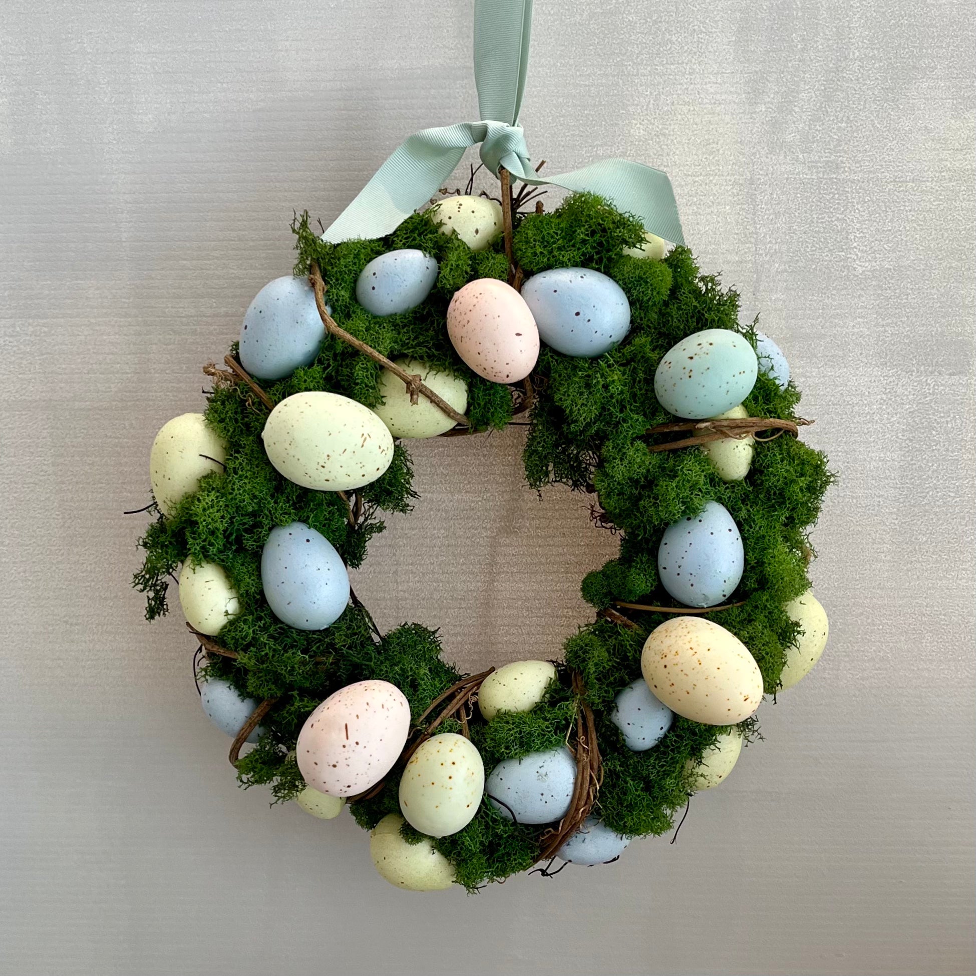 Easter Decor Wreath with Moss and Eggs